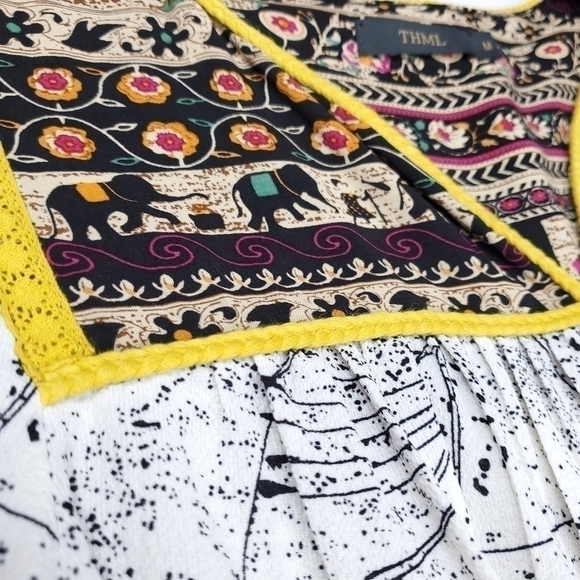 New THML Anthropologie White Blk Boho Yellow Top M - Picture 5 of 12